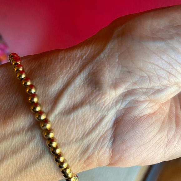 Stretch Brass and blue evil eye bead bracelet for protection 8 inches - Picture 3 of 3